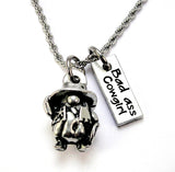 Cowboy Gnome Bad Ass cowgirl 3D  Charm Necklace