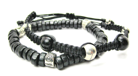 Men's Black Beaded Bracelet Set of Two