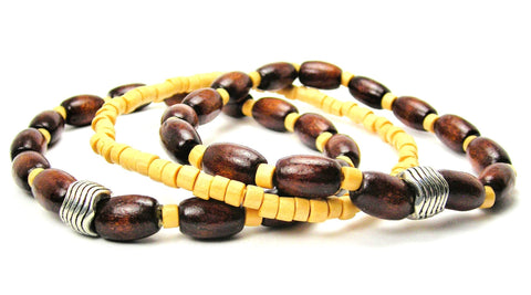 Men's Wood Beaded Bracelet Set of Three