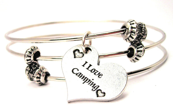 I Love Camping Heart Triple Style Expandable Bangle Bracelet