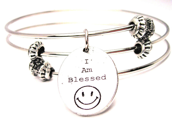 I Am Blessed With Happy Face Triple Style Expandable Bangle Bracelet