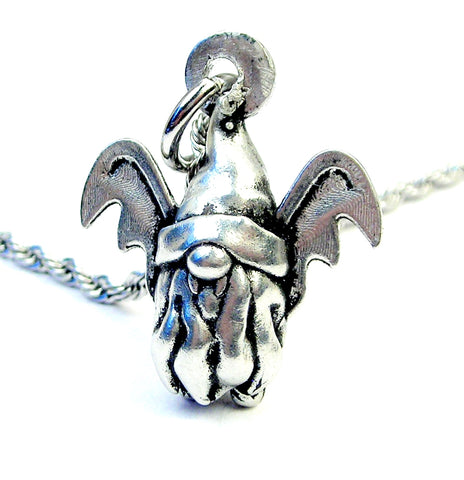 Gnome all ready in his Halloween costume as a Vampire Bat Single Charm Necklace