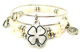 Blank Shamrock Fresh Water Pearls Expandable Bangle Bracelet Set