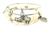 Friendship In Sign Language Fresh Water Pearls Expandable Bangle Bracelet Set