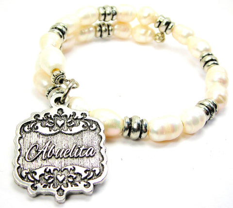 Abuelita Victorian Scroll Fresh Water Pearl Wrap Bracelet