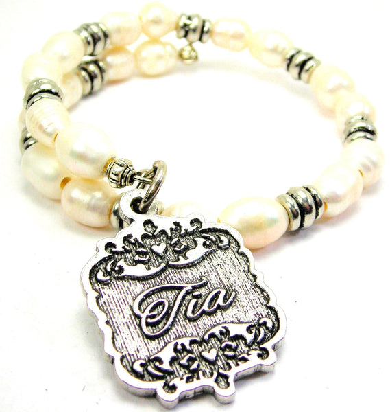 Tia Victorian Scroll Fresh Water Pearl Wrap Bracelet