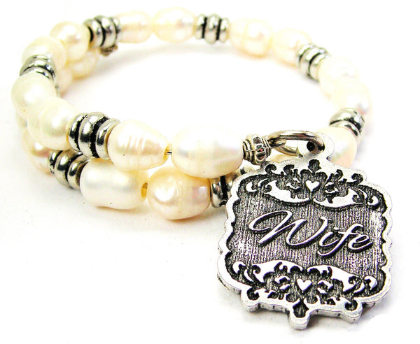 Wife Victorian Scroll Fresh Water Pearl Wrap Bracelet