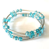 Crystal Beaded Silver Toned Wrap Bracelet