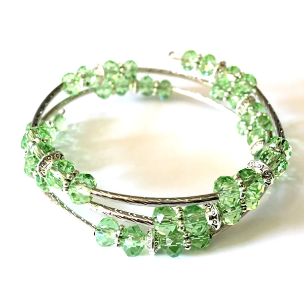 Crystal Beaded Silver Toned Wrap Bracelet