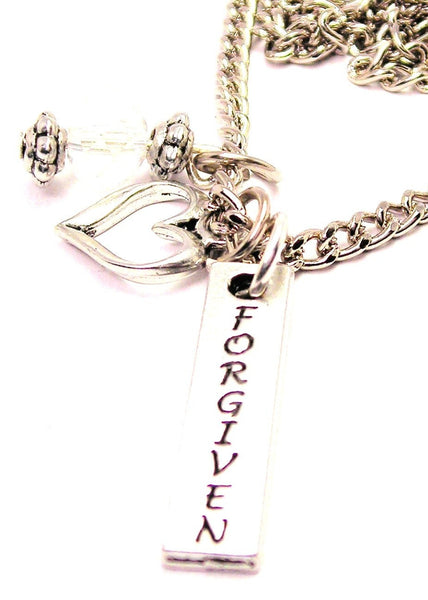 Forgiven Long Tab Necklace with Small Heart