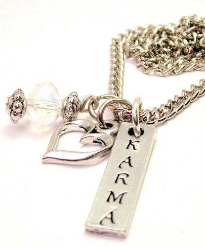 Karma Long Tab Necklace with Small Heart