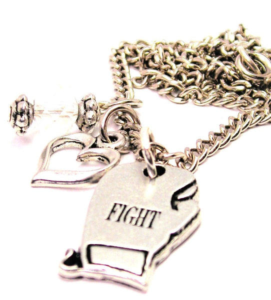 Fight Boxing Glove Necklace with Small Heart