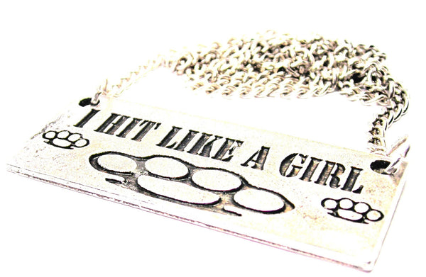 I Hit Like A Girl Brass Knuckles Statement Platform Necklace