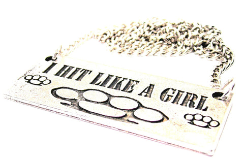 I Hit Like A Girl Brass Knuckles Statement Platform Necklace