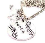 Baseball Softball Coach Necklace with Small Heart