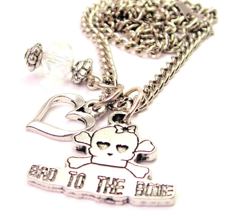 Bad To The Bone Female Skull Necklace with Small Heart