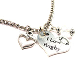 I Love Rugby Heart And Crystal Necklace