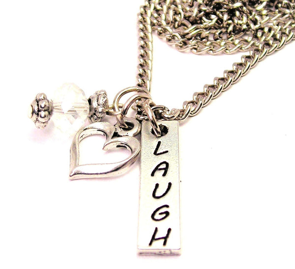 Laugh Long Tab Necklace with Small Heart