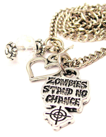 Zombies Stand No Chance Heart And Crystal Necklace