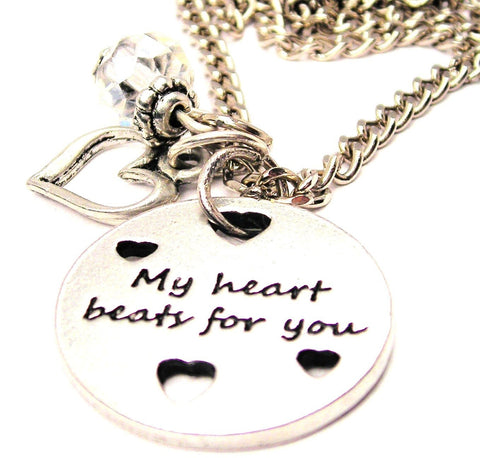 My Heart Beats For You Heart And Crystal Necklace