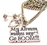 My Airman Makes My Heart Go Boom Necklace with Small Heart