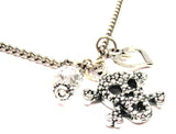 Skull And Crossbones Open Jaw Heart Nose Necklace with Small Heart