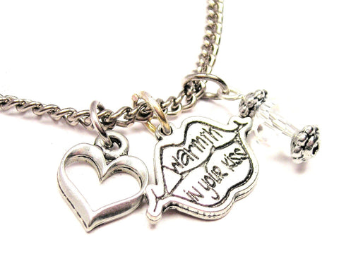 Warmth In Your Kiss Lips Necklace with Small Heart