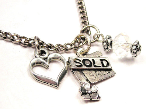 Sold Sign With Flowers Necklace with Small Heart