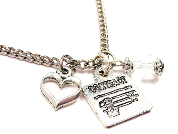 Contract Document Necklace with Small Heart