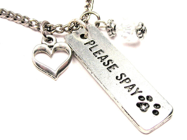 Please Spay Tab Necklace with Small Heart