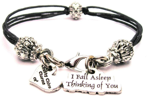 I Fall Asleep Thinking Of You Beaded Black Cord Bracelet