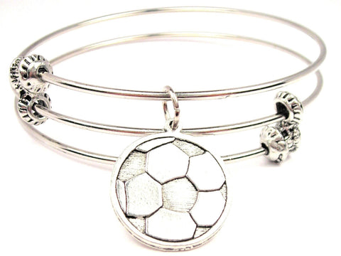 Engraved Soccer Ball Triple Style Expandable Bangle Bracelet