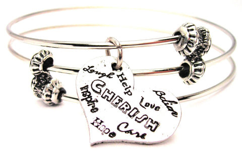 Cherish Hope Care Inspiring Believe Laugh Help Love Triple Style Expandable Bangle Bracelet