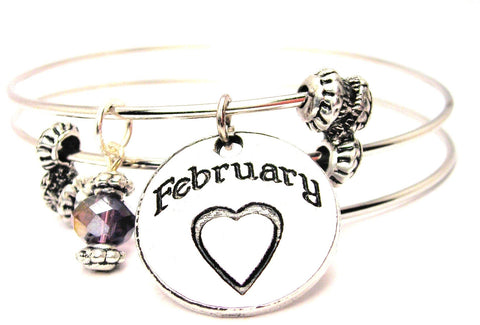 February Circle Triple Style Expandable Bangle Bracelet