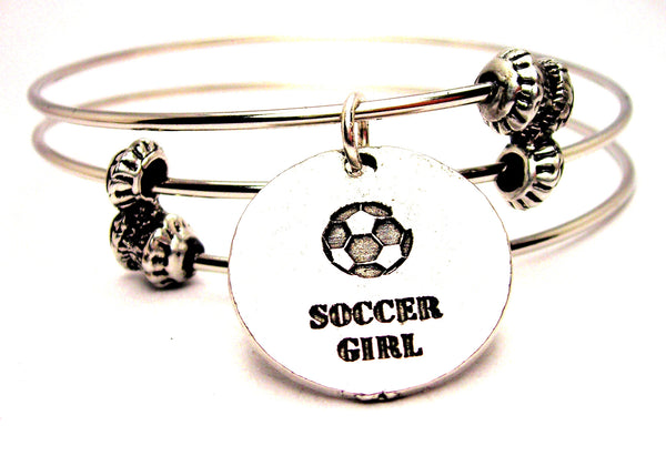 Soccer Girl Circle Triple Style Expandable Bangle Bracelet