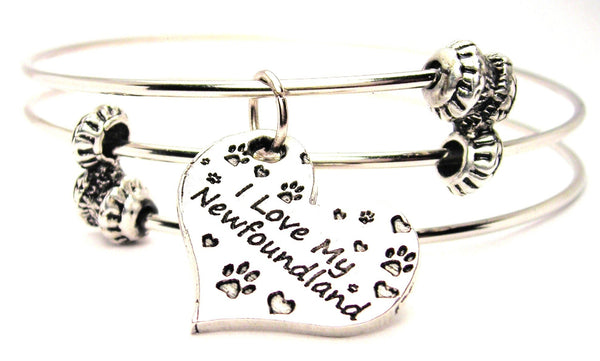 I Love My Newfoundland Heart Triple Style Expandable Bangle Bracelet