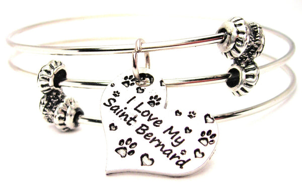 I Love My Saint Bernard Triple Style Expandable Bangle Bracelet