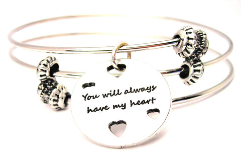 You Will Always Have My Heart Triple Style Expandable Bangle Bracelet