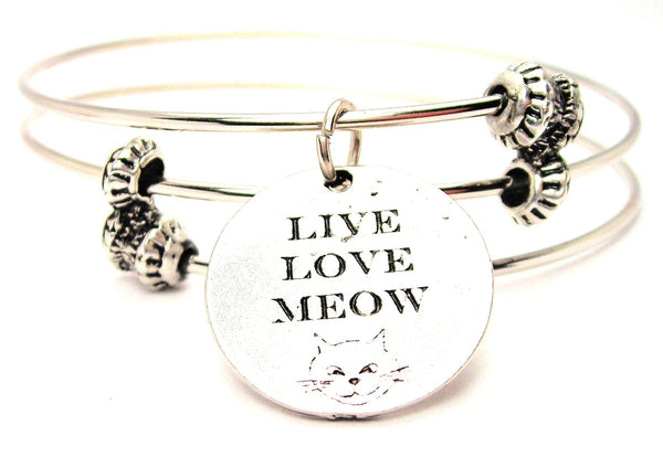 Live Love Meow Triple Style Expandable Bangle Bracelet