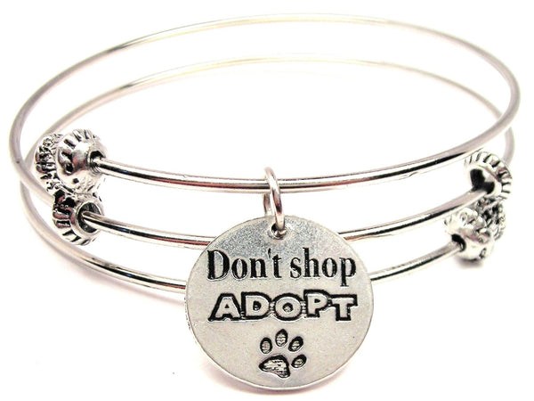 Don't Shop Adopt With Paw Print Triple Style Expandable Bangle Bracelet