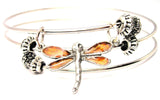 Dragonfly Hand Painted Triple Style Expandable Bangle Bracelet