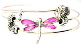 Dragonfly Hand Painted Triple Style Expandable Bangle Bracelet