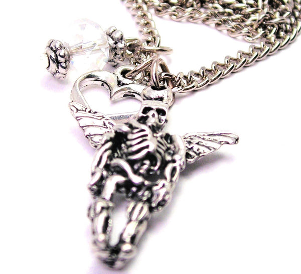 Male Day Of The Dead Angel Necklace with Small Heart