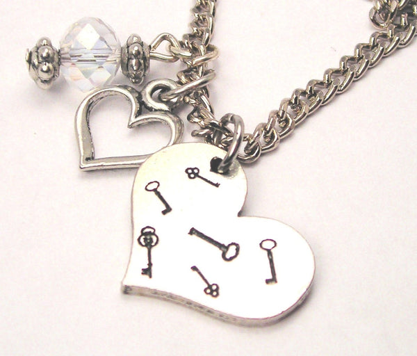 Keys All Over Your Heart And Crystal Necklace