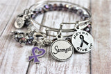 3 Bracelet Set Thyroid Cancer Awareness Ribbon, Never Give Up And Strength Expandable Bangle Bracelet Splash Of Color Set