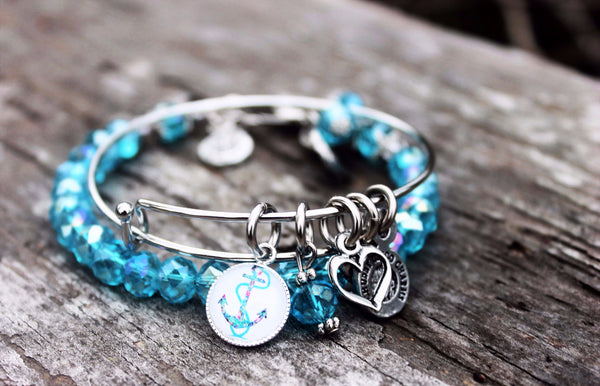 Splash Print Anchor Resin Charm Expandable Bangle And Splash Of Color Bracelet Set