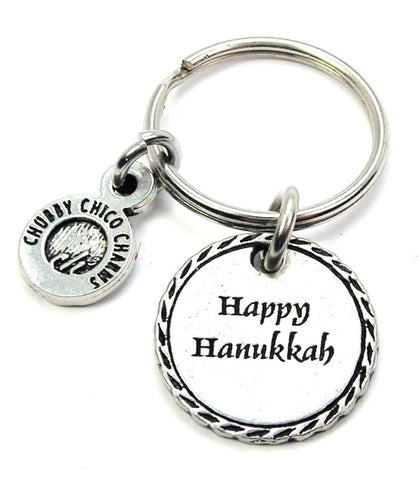 Happy Hanukkah With Detailed Trim Key Chain