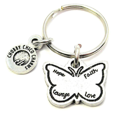 Hope Faith Courage Love Butterfly Key Chain