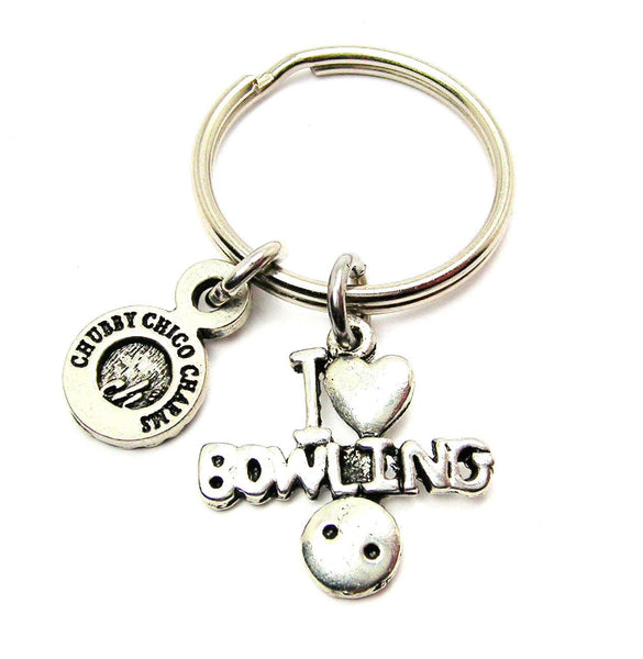 I Love Bowling With Bowling Ball Key Chain