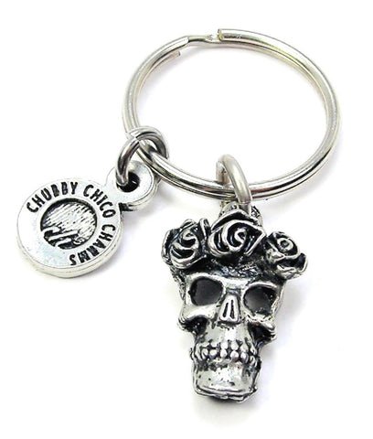 Day Of The Dead Skull With Roses Key Chain